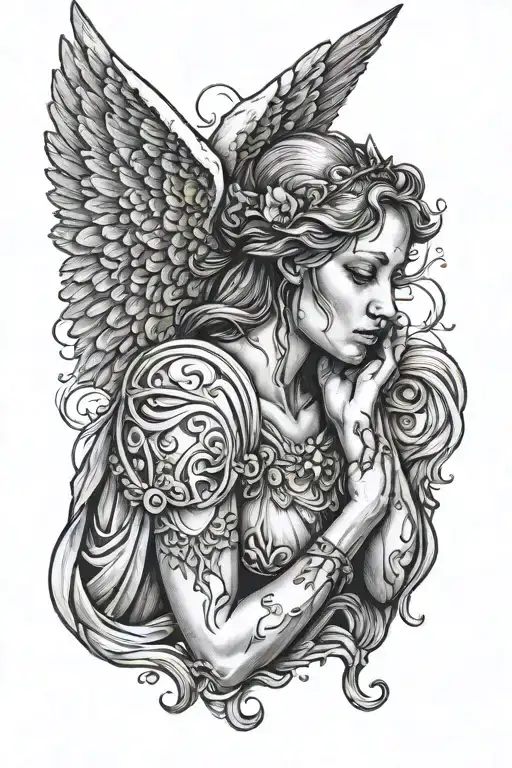 angel crying tattoo design idea