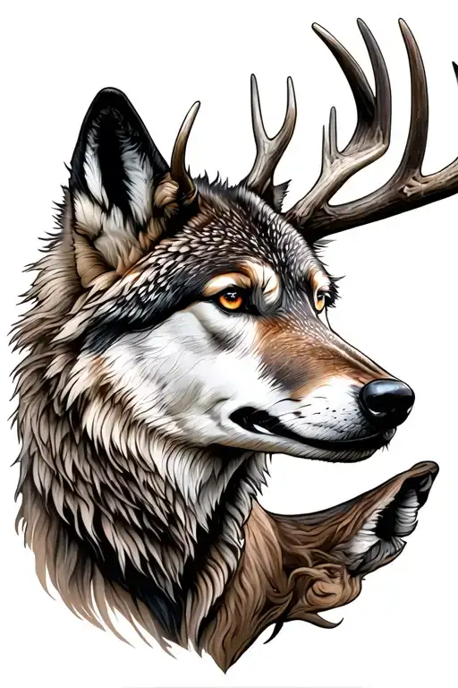 wolf and deer with antler full sleeve  tattoo design idea