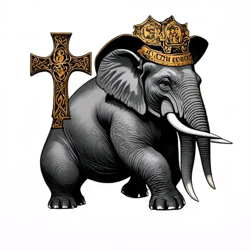 Irish heritage cross, motorcycle enthusiast, Olympic style wrestler, deceased papa Steven B bishop, elephant with trunk  tattoo design idea