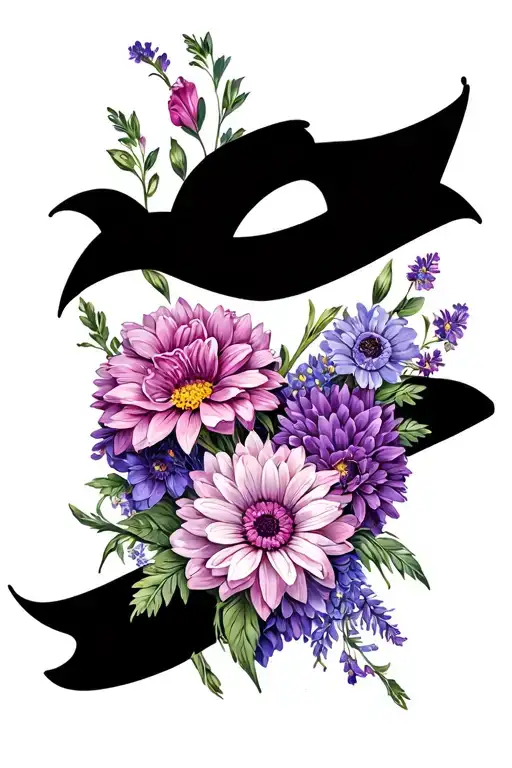chrysanthemums asters gladiolus violets surrounding a heart tattoo design idea