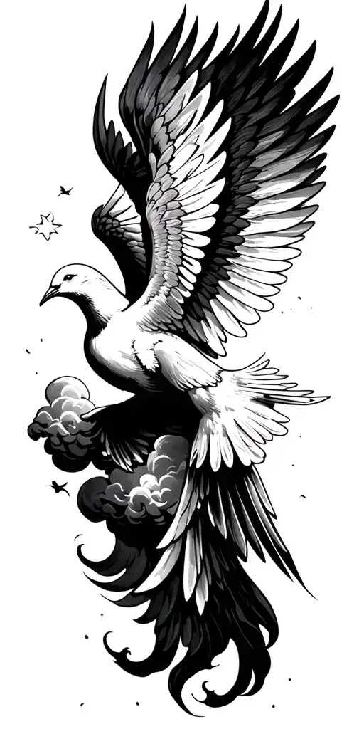 heaven clouds doves angel flying tattoo design idea