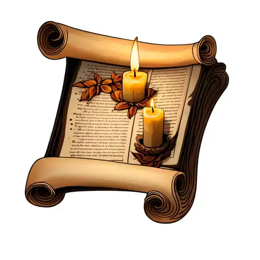 bible scroll with candle tattoo design idea
