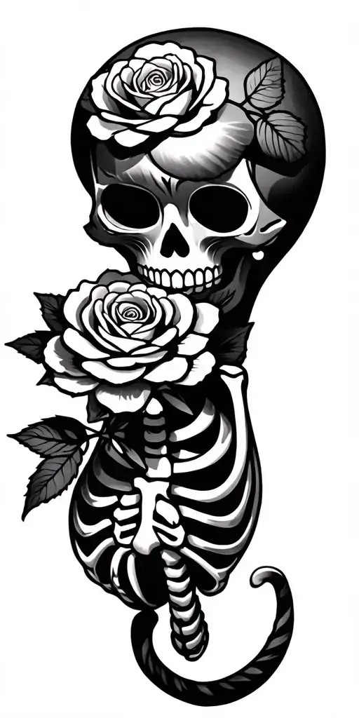 rose held by a sugar skull skeletonMoonCat(black)Cherry Blossom tattoo design idea