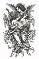angels holding scroll letter with quilpen tattoo design idea