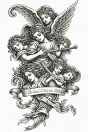 angels holding scroll letter with quilpen tattoo design idea