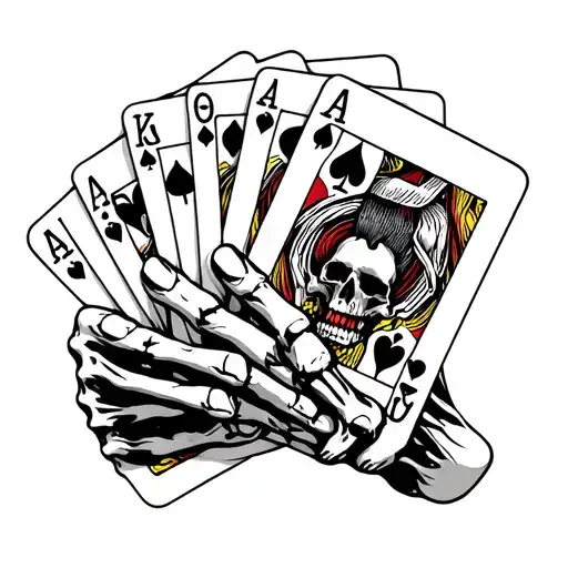 skeleton hand holding cards tattoo design idea