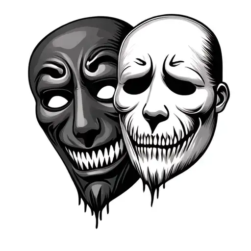 happy mask and sad mask next to each other. horror style  tattoo design idea