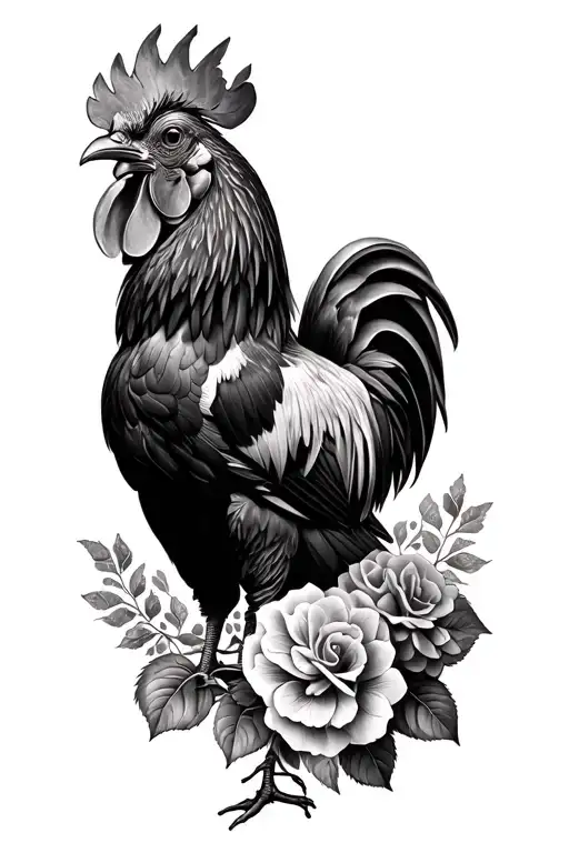 Portuguese half sleeve featuring rooster, tiles, roses, hydrangeas,  tattoo design idea