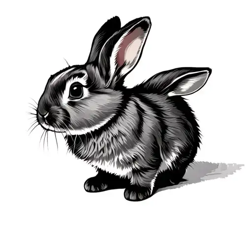 woodcut style holland lop bunny standing up floppy ears tattoo design idea