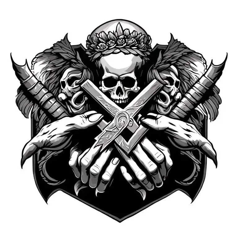 pride en battle clasped hands crosses skulls tattoo design idea