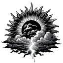 sun with the clouds with lightning coming out of the bottom  tattoo design idea