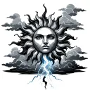 sun with the clouds with lightning coming out of the bottom  tattoo design idea