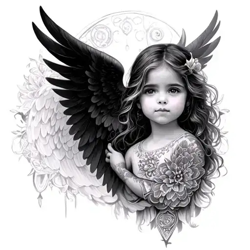 in memory of my daughter Kaylee who passed away with wings and symbols of protection  tattoo design idea