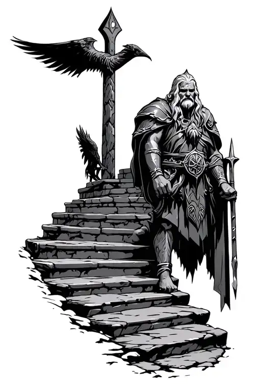 norse mythology, oden, stairway leading to valhalla, hugin and munin, gere and freke, thor, norse mythology signs tattoo design idea