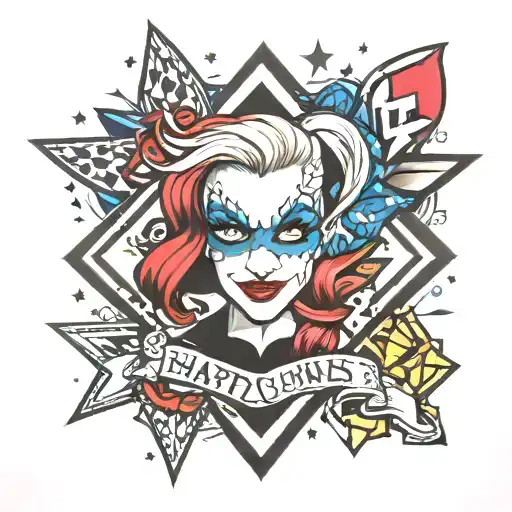 harley quinn rhombuses and star captain tattoo design idea