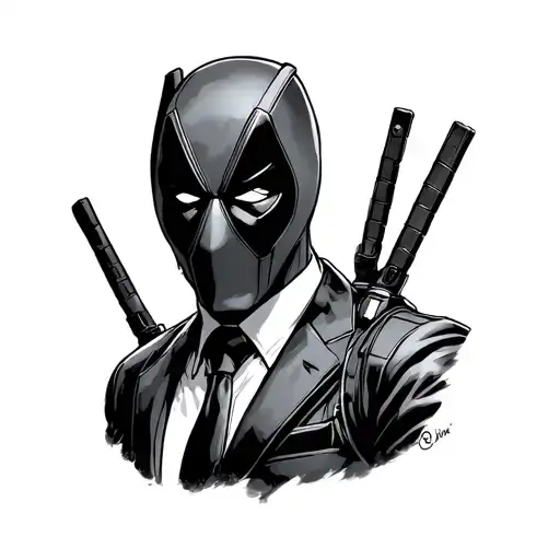 Deadpool in a suit and tie tattoo design idea