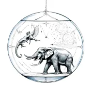war elephant fighting death alone Aries constelation inside hour glass tattoo design idea