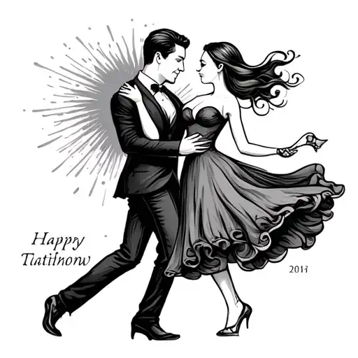 couple dancing together with wedding date tattoo, the man is spinning the woman tattoo design idea