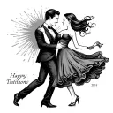 couple dancing together with wedding date tattoo, the man is spinning the woman tattoo design idea