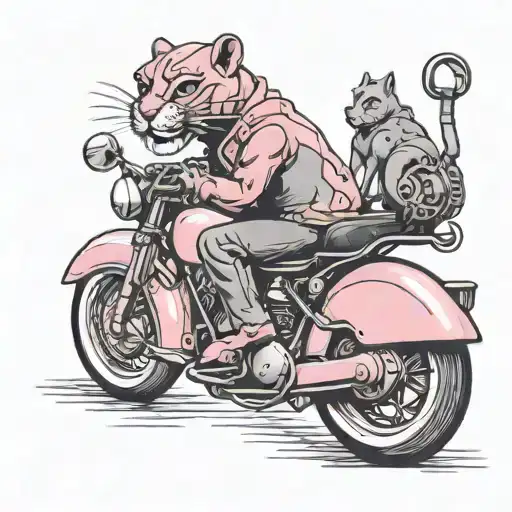 pink panther on a motorcycle riding tattoo design idea