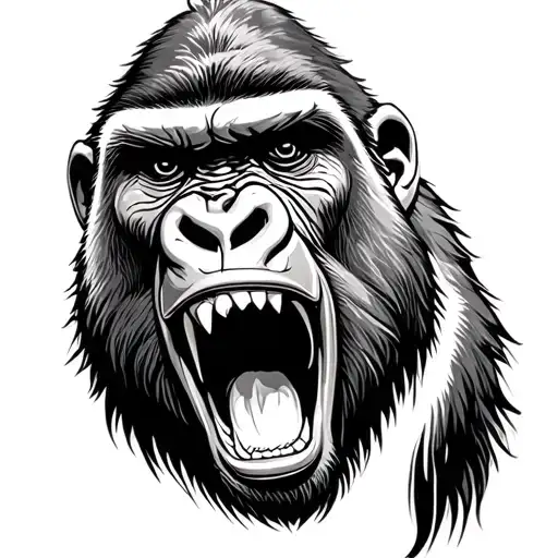 gorilla face screaming with jungle back ground blank tattoo design idea