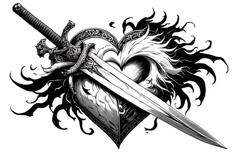 Rengoku with sword in the heart tattoo design idea