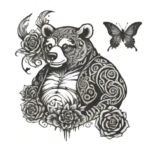 Tattoo in the style of yakuza, but in Russian theme. Bears, fairy-tale characters, heroes tattoo design idea