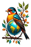 robin bird with globe inside tattoo design idea