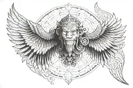 wings tattoo with hanuman chalisa written in dna tattoo design idea