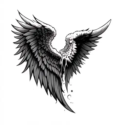 broken angel wings tattoo design idea