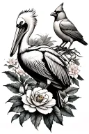 Pelican+cardinal+camelia tattoo design idea