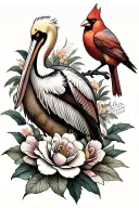 Pelican+cardinal+camelia tattoo design idea