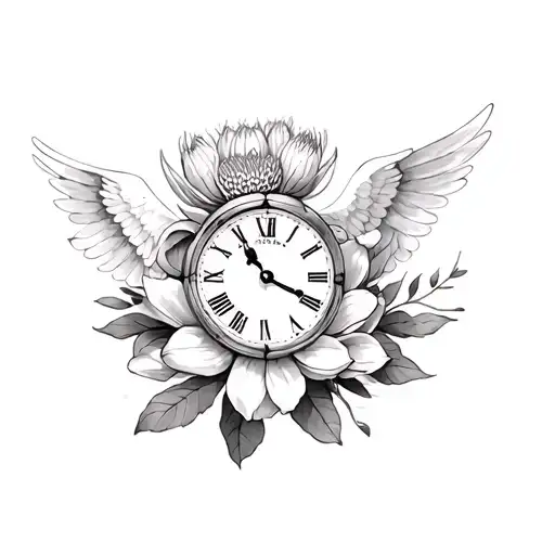 stairs to heaven, dove, angel, dog paw, number 13, clock and also protea flower  tattoo design idea