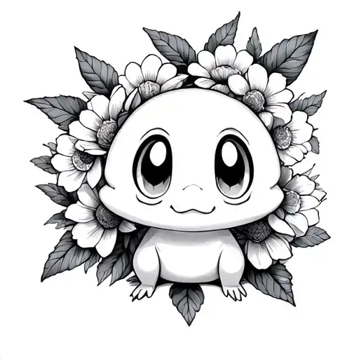 mudkip surrounded by flowers tattoo design idea