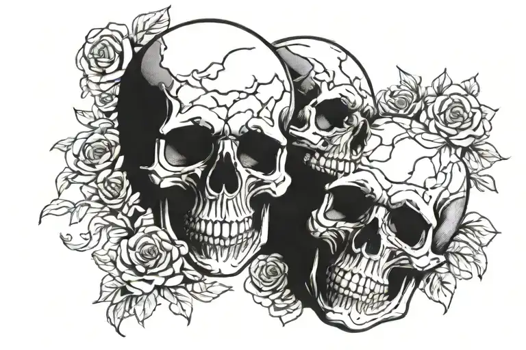 skulls facing each other tattoo design idea