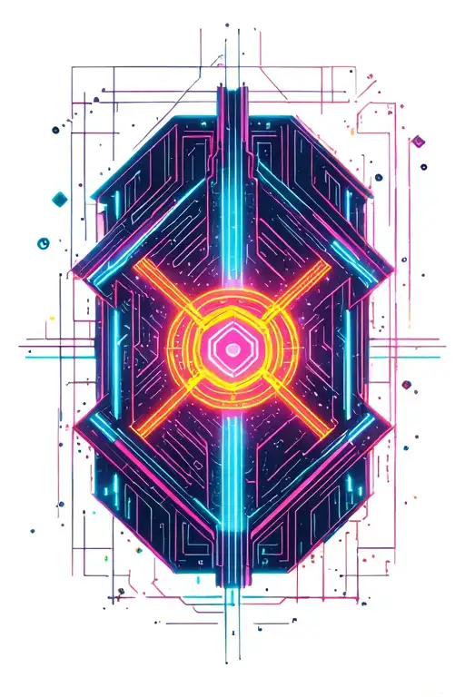 neon circuitry, futuristic geometry, space background  tattoo design idea