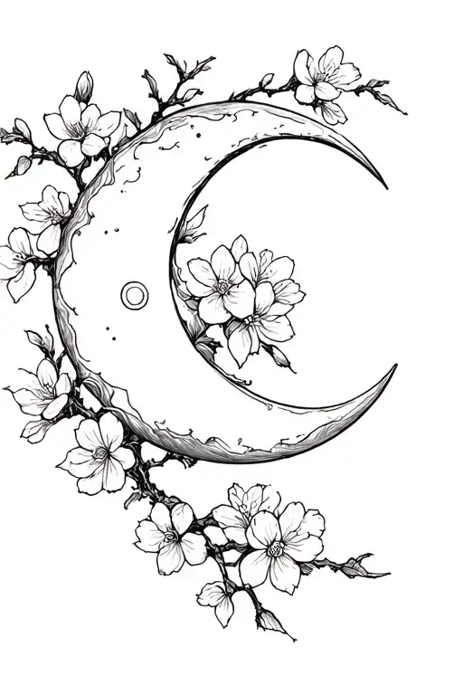 Sun And Moon cherry blossom tattoo design idea