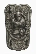 royal flush surround by knight holding a glock tattoo design idea