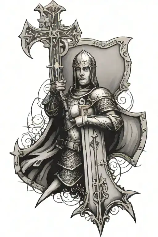 joan of arc sword and shield templar cross tattoo design idea