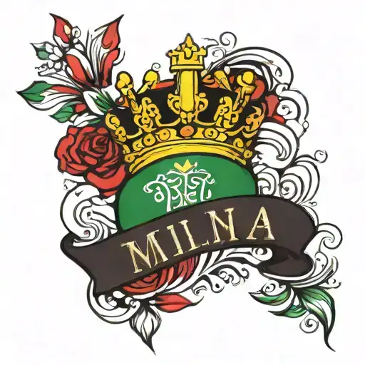 italian flag and crown name mia tattoo design idea