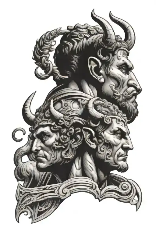 theseus and the minotaur head tattoo design idea