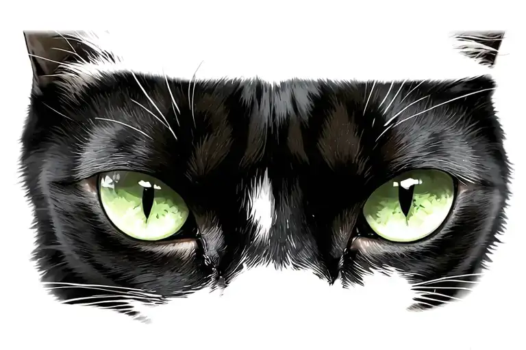 focused on the eyes of a Black cat with green eyes tattoo design idea