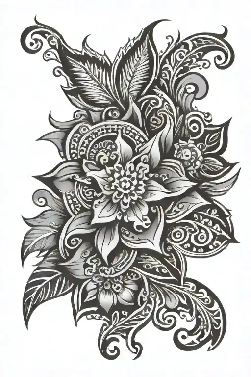tribal ornamental with flowers tattoo design idea