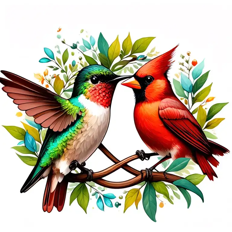 hummingbird and cardinal in infinity sign tattoo design idea
