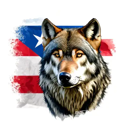 wolf in front of a Puerto Rican flag tattoo design idea