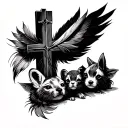 feathers and a cross with 3 young/baby animals  tattoo design idea