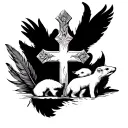 feathers and a cross with 3 young/baby animals  tattoo design idea