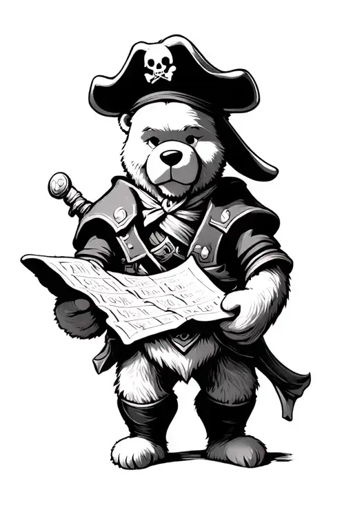 Pirate pooh-bear holding Treasure map leading tattoo design idea