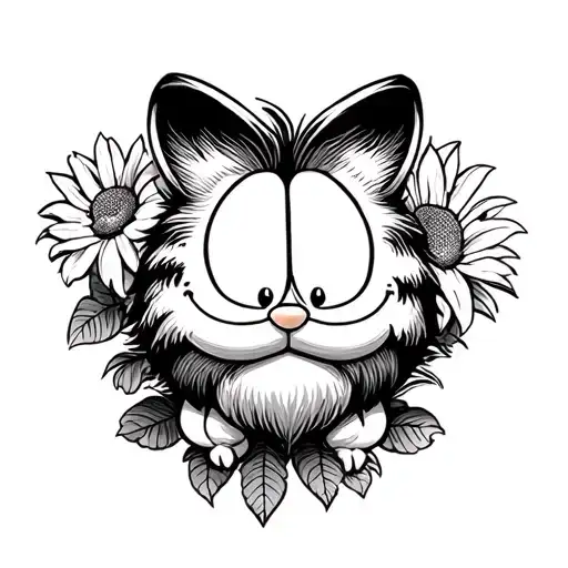 Garfield no flowers, black and white, neo tradional full body tattoo design idea