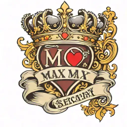 the name max with a crown on top of the M, with a heart at the end and the date 21-10-22 at the bottom  tattoo design idea